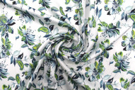 Tissu Satin Touché Soie imprimé Fleur Cachemire Blanc -Au Mètre