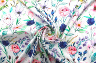 Tissu Satin Touché Soie imprimé Fleur Solis Blanc -Au Mètre