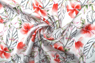 Tissu Satin Touché Soie imprimé Fleur Automne Blanc -Au Mètre