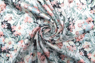 Tissu Satin Touché Soie imprimé Fleur Juliette Blanc cassé -Au Mètre