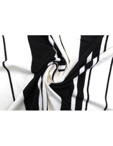 Tissu Jersey Viscose Écru Rayures Noir -Au Mètre