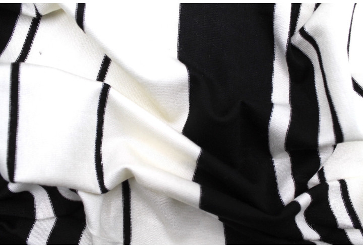 Tissu Jersey Viscose Écru Rayures Noir -Au Mètre