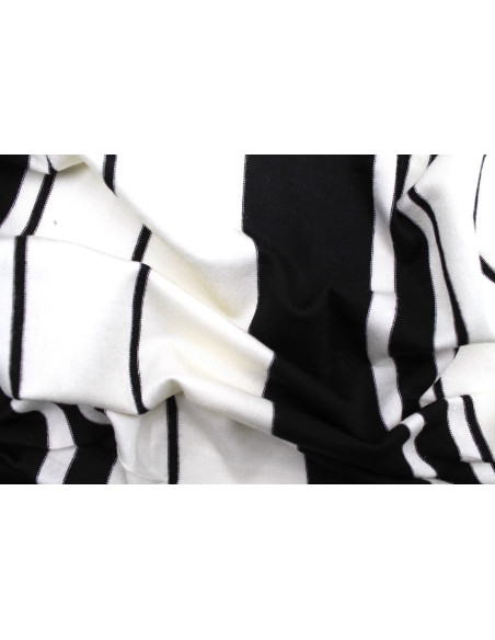 Tissu Jersey Viscose Écru Rayures Noir -Au Mètre
