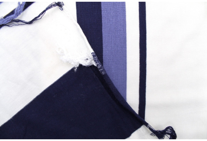 Tissu Jersey Viscose Écru Rayures Marine -Au Mètre