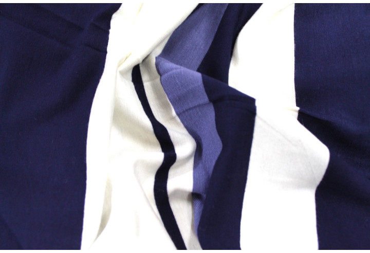Tissu Jersey Viscose Écru Rayures Marine -Au Mètre
