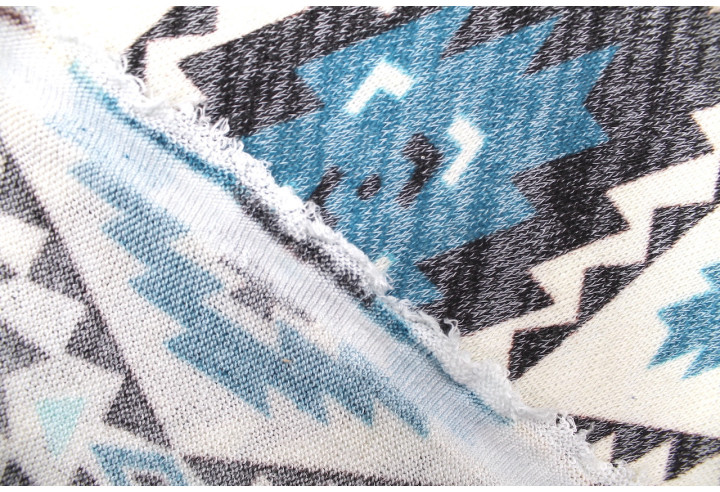 Tissu Maille Pull Géolosange Bleu -Au Mètre