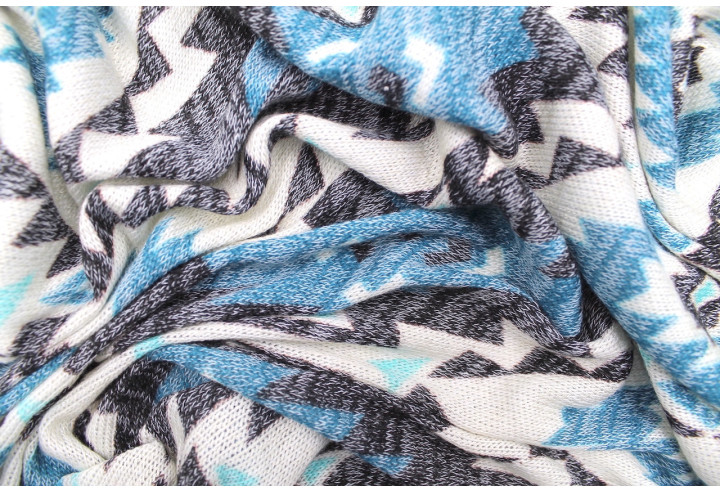 Tissu Maille Pull Géolosange Bleu -Au Mètre