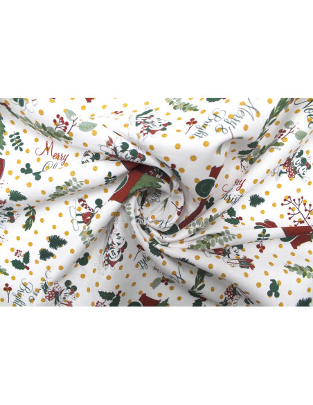 Tissu Coton Cretonne Disney Mickey Sapin Noël -Au Mètre