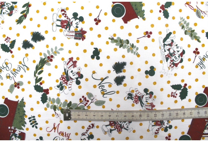 Tissu Coton Cretonne Disney Mickey Sapin Noël -Au Mètre