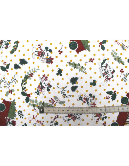 Tissu Coton Cretonne Disney Mickey Sapin Noël -Au Mètre