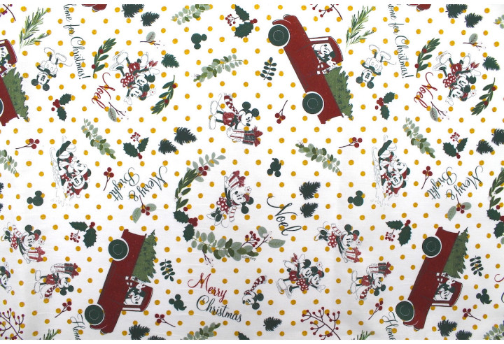 Tissu Coton Cretonne Disney Mickey Sapin Noël -Au Mètre