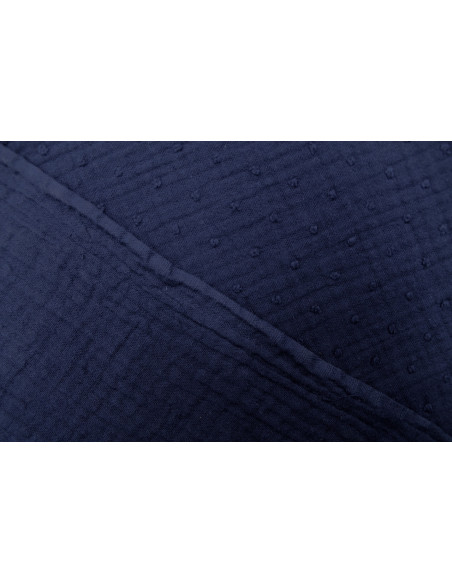 Tissu Double Gaze à Pois Uni Marine -Au Mètre