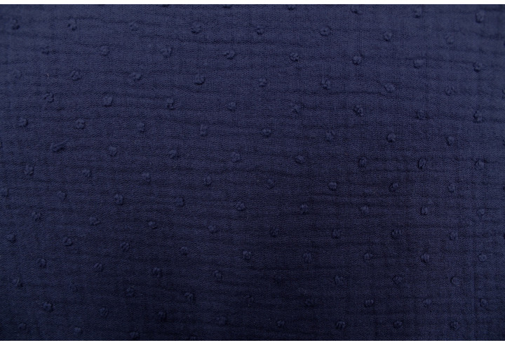 Tissu Double Gaze à Pois Uni Marine -Au Mètre