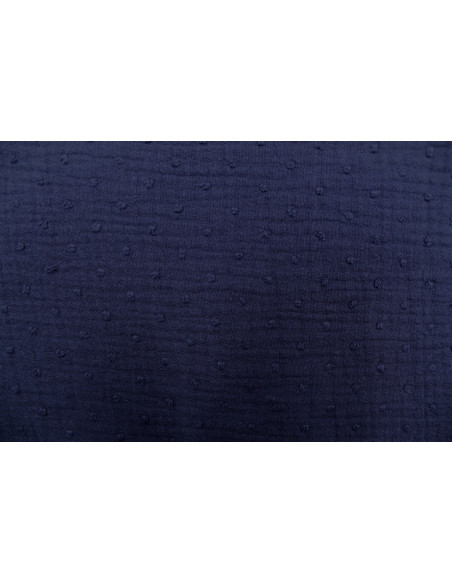 Tissu Double Gaze à Pois Uni Marine -Au Mètre