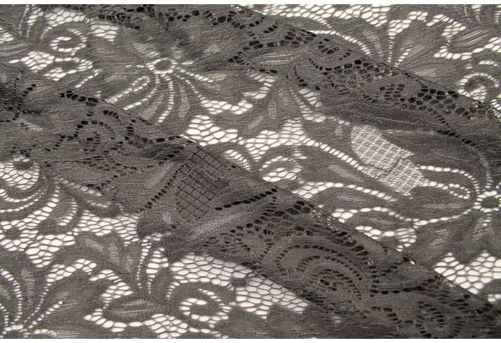 Tissu Dentelle Sophie Gris anthracite -Au Mètre