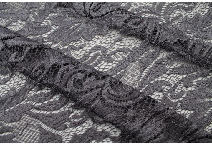 Tissu Dentelle Sophie Gris foncé -Au Mètre