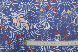 Tissu Cretonne Coton Imprimé Feuilles Bamo Bleu -Au Mètre 2