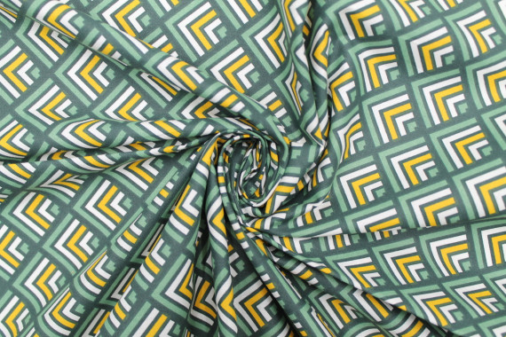 Tissu Cretonne Coton Imprimé Losange Vert -Au Mètre