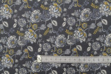 Tissu Cretonne Coton Imprimé Fleur Oriane Noir -Au Mètre
