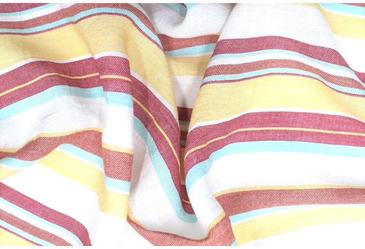 Tissu Voile Viscose Tramée Rayée Rouge -Au Mètre
