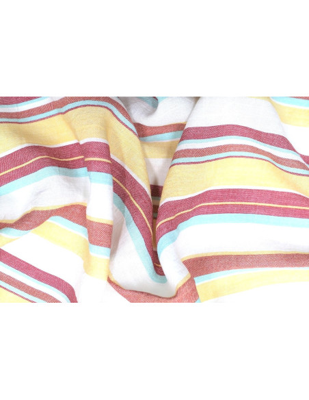 Tissu Voile Viscose Tramée Rayée Rouge -Au Mètre