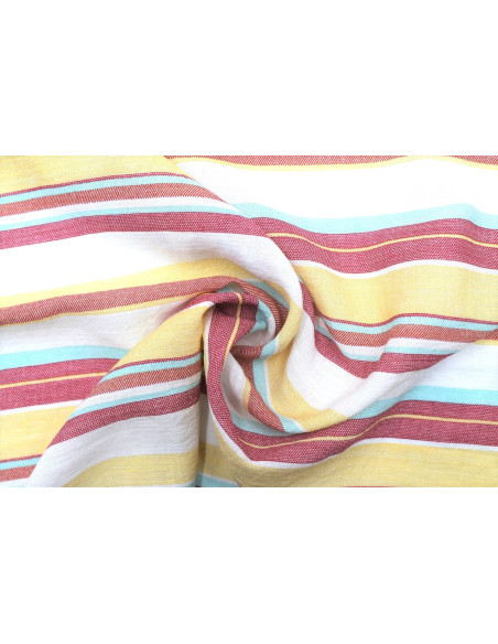 Tissu Voile Viscose Tramée Rayée Rouge -Au Mètre