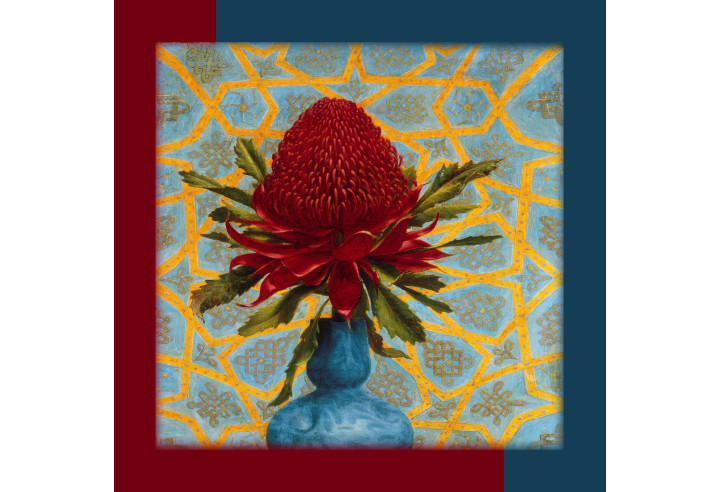 Petit Carré de Soie 100% Dessin Flora en 53cm x 53cm