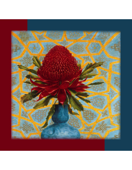 Petit Carré de Soie 100% Dessin Flora en 53cm x 53cm