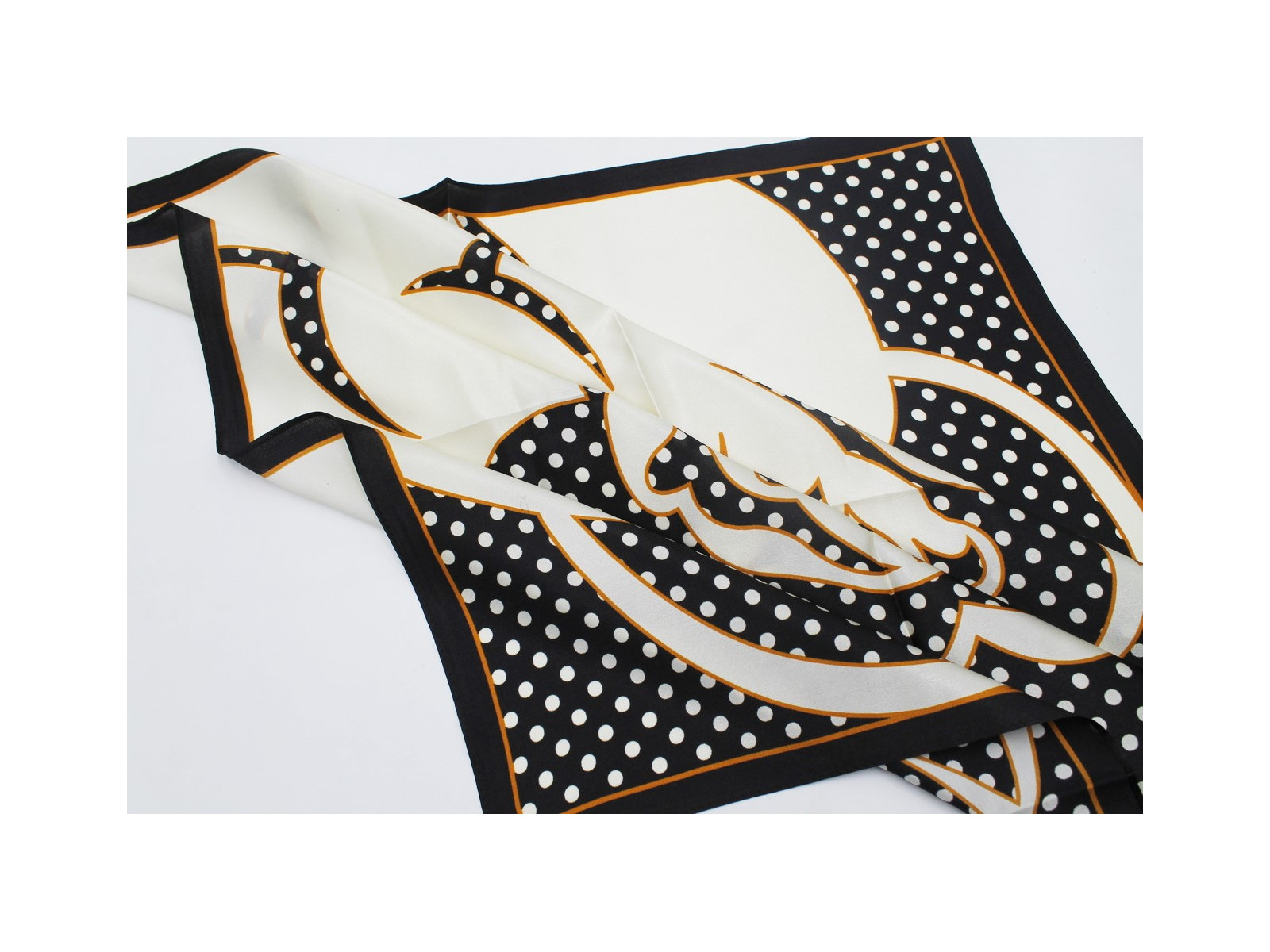 Carré De Soie à Pois Noir - 52x52 Cm - Neuf Avec étiquettes - Foulard Bandana élégant