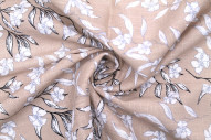Tissu Lin Viscose Imprimé Feuille Automne Beige -Au Mètre
