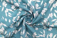 Tissu Lin Viscose Imprimé Feuille Automne Bleu -Au Mètre