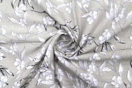Tissu Lin Viscose Imprimé Feuille Automne Gris -Au Mètre