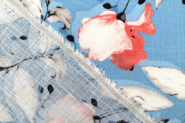 Tissu Lin Viscose Imprimé Grande Fleur Bavy Bleu -Au Mètre
