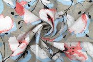 Tissu Lin Viscose Imprimé Grande Fleur Bavy Gris -Au Mètre