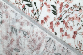 Tissu Lin Viscose Imprimé Fleur Filante Blanc -Au Mètre
