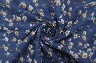 Tissu Lin Viscose Imprimé Fleur Louise Bleu -Au Mètre