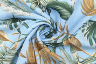 Tissu Lin Viscose Imprimé Fleur Palmier Bleu -Au Mètre
