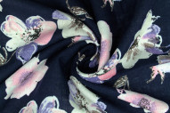 Tissu Lin Viscose Imprimé Fleur Mona Marine -Au Mètre