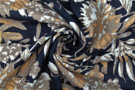 Tissu Lin Viscose Imprimé Fleur Ourson Marine -Au Mètre