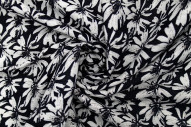 Tissu Lin Viscose Imprimé Fleur Jasmin Marine -Au Mètre