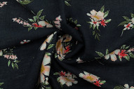 Tissu Lin Viscose Imprimé Fleur Composée Marine -Au Mètre