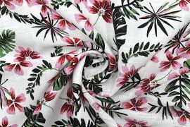 Tissu Lin Viscose Imprimé Fleur Palmini Blanc -Au Mètre