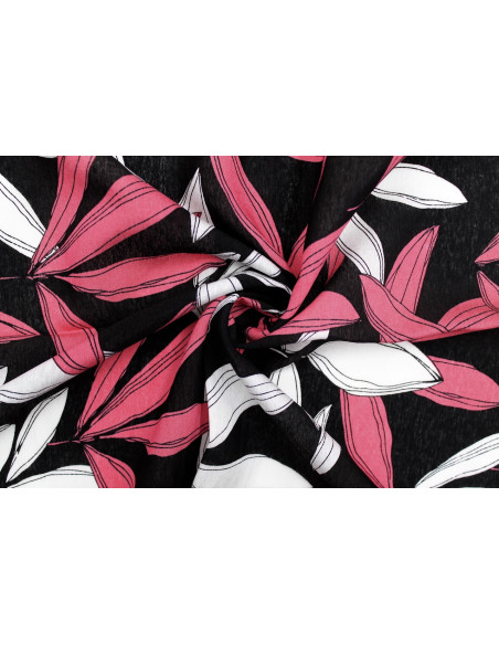 Tissu Viscose Polyamide Imprimé Fleur Jacinthe Noir -Au Mètre