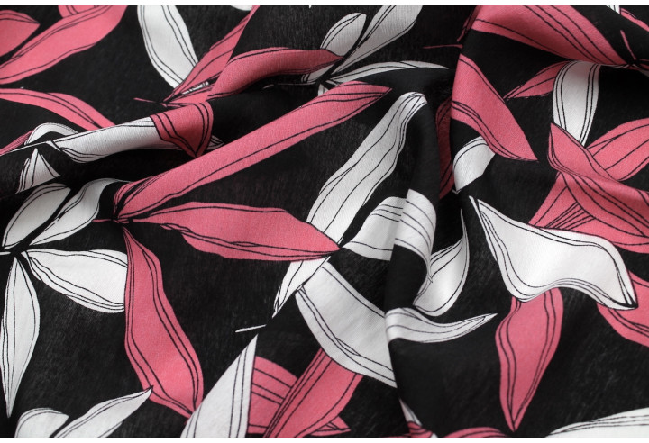 Tissu Viscose Polyamide Imprimé Fleur Jacinthe Noir -Au Mètre