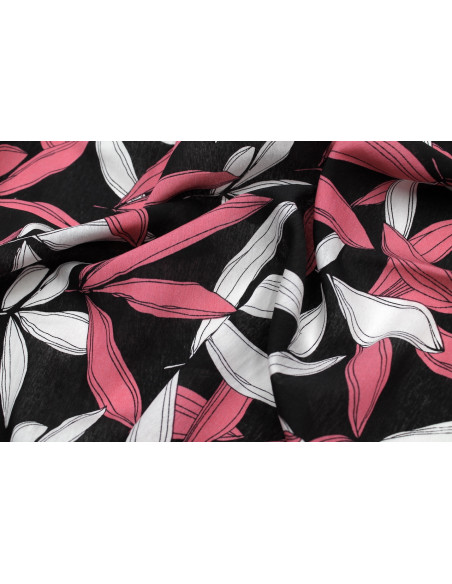 Tissu Viscose Polyamide Imprimé Fleur Jacinthe Noir -Au Mètre