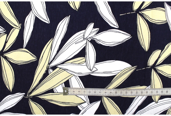 Tissu Viscose Polyamide Imprimé Fleur Jacinthe Marine -Au Mètre