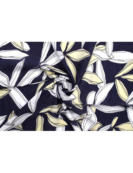 Tissu Viscose Polyamide Imprimé Fleur Jacinthe Marine -Au Mètre
