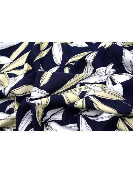 Tissu Viscose Polyamide Imprimé Fleur Jacinthe Marine -Au Mètre