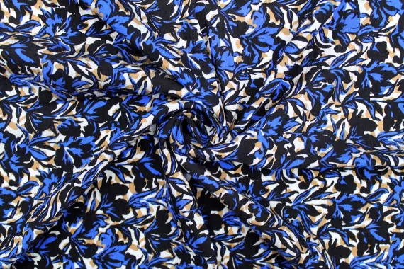 Tissu Viscose Polyamide Imprimé Fleur Bily Bleu -Au Mètre