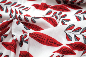 Tissu Viscose Polyamide Imprimé Fleur Plume Rouge -Au Mètre 2